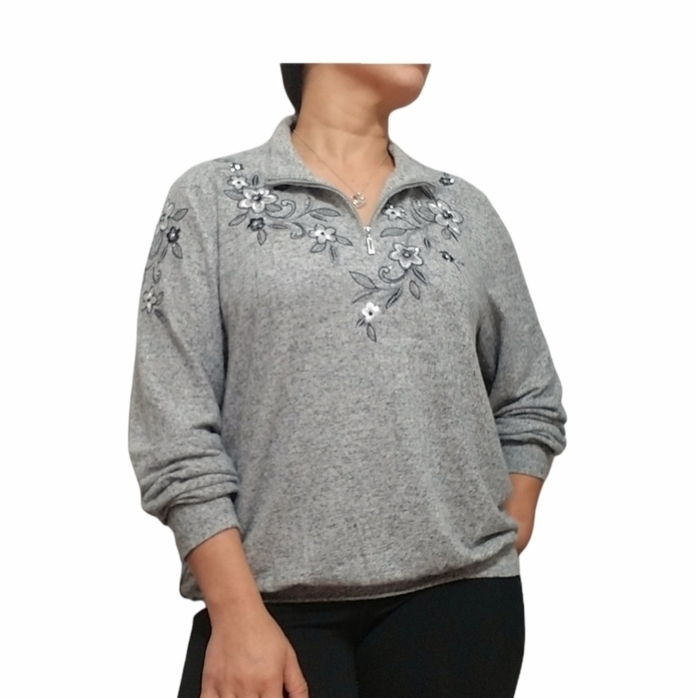 Alfred Dunner Knit Top Women's, Size M,Mock Neck , Color gray
